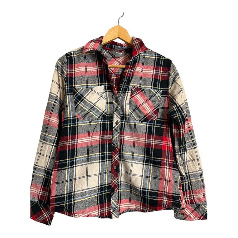 Natural Reflections Womens Red Black Plaid Long Sleeve Button Down Shirts Size S